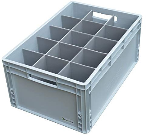 Tough Glassware Crate with Internal Dividers - Glassjacks | 15 Cells | Glass or item max width 97mm, glass max height 250mm | Lid Included