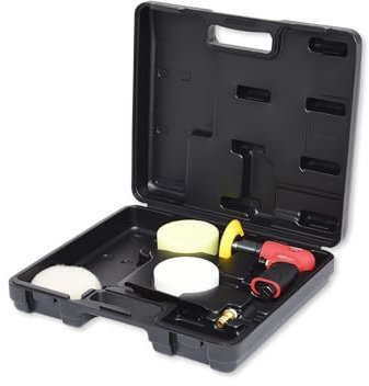 KS Tools Mini Poliermaschine Druckluft Satz 5-tlg. 1/4 515.5120 I Robuster Druckluftschleifer mit Schleifteller mit Klett I In stabilem Kunststoffkoffer
