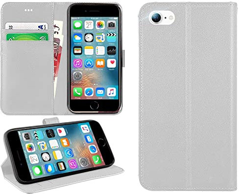 DN-Technology iPhone SE 2022 / SE 2020/7 / 8 Case Flip Leather Wallet Book Stand Folio Card Holder Phone Cover For iPhone SE (3rd Gen / 2nd Gen) (WHITE)