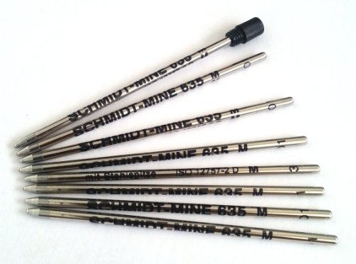 8 x Schmidt 635M Mini Ball Pen Refill - Black - (Lamy M21 and Cross 8518-4 Compatible)
