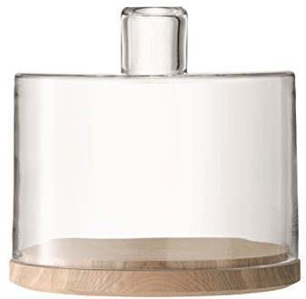 LSA International Lotta Cake/Cheese Dome & Ash Base Ø25/Ø25.5cm| 1 Unit | Mouthblown & Handmade Glass | Hand Planed Wood | LW07