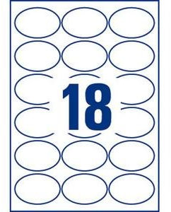 Produktetikett Avery 63,5x42,3 mm, weiße Box 20 Blatt 18 et. pro Blatt oval