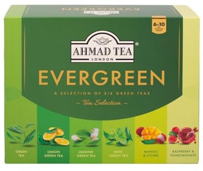 Ahmad Tea Gifts | Green Tea Selection Pack | Green teas, Fruit Green teas, Jasmine Green Tea | Perfect Green Tea Gift | 60 Teabag Sachets | 6 Flavours