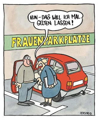 modern times 10er Set Postkarte CARTOON - Motiv: FRAUENPARKPLÄTZE * CG 435, Anlass: Cartoon/Satire Männer/Frauen, Künstler/Verlag: KÖPENICKER CG © PERSCHEID, Martin, Größe: A6