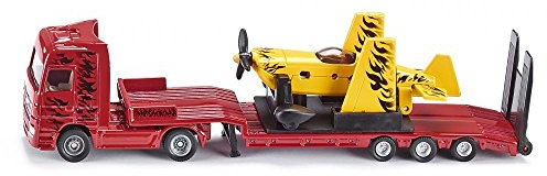 Siku 1866, LKW mit Sportflugzeug, 1:87, Metall/Kunststoff, Rot/Gelb, Abnehmbare Flügel