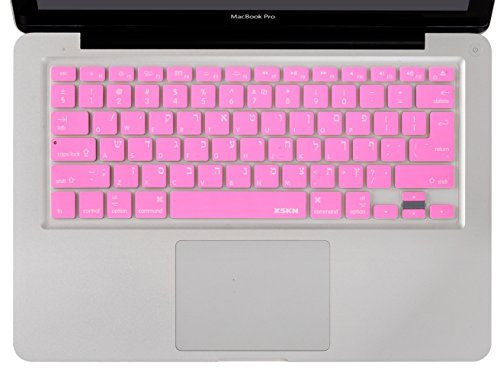 XSKN Hebrew Language Silicone Keyboard Skin Cover for MacBook Air 13 & MacBook Pro 13 15 17 with or Without Retina Display (US/European ISO Keyboard) (Pink)