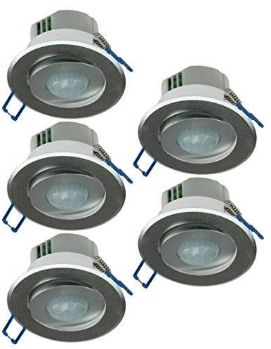 5X Decken Einbau Bewegungsmelder 360 Alu LED geeignet 6m schwenkbar Silber