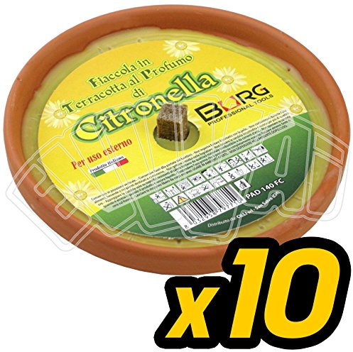 Lot de 10 bougies anti-moustiques à la citronnelle, diamètre 14,5 x 4 cm, en terre cuite