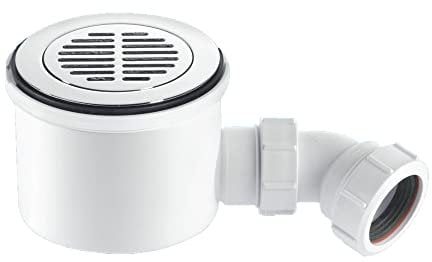 McAlpine ST90CPB-S-HP2 CP BRASS Grid Flange 90mm High Flow Shower Trap Waste, Chrome/White