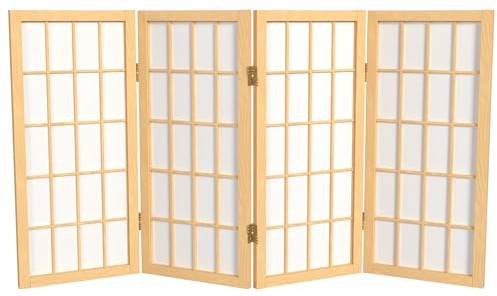 2 ft. Short Desktop Window Pane Shoji Screen - Natural - 4 Panels