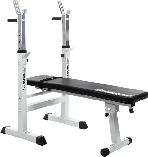 ScSPORTS® Hantelbank - Klappbar, mit Ablage, Dip Station, Verstellbar, bis 100 kg belastbar, Gepolstert, Stabil, Weiß - Multifunktion Schrägbank, Flachbank, Trainingsbank, Fitnessbank für Zuhause