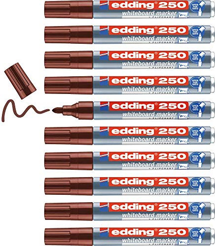 edding 250 Whiteboardmarker - braun - 10 Whiteboard Stifte - Rundspitze 1,5-3 mm - Boardmarker abwischbar - für Whiteboard, Flipchart, Magnettafel, Pinnwand, Memoboard - Sketchnotes
