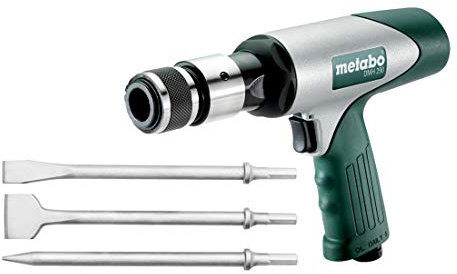 metabo Druckluft-Meißelhammer DMH 290 Set - 2.900 Schläge/min, 10mm Sechskantschaft, 6.2 bar - Rückschlagsdämpfung, Schnellwechselfutter, ideal für Blech, Stein, Putz, Fliesen - Inkl. Koffer & Zubehör