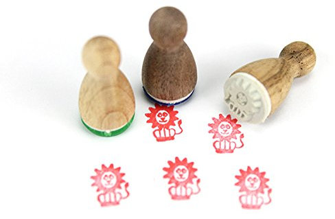 Stemplino® Ministempel - Motiv: Ludwig Löwe - 12mm Durchmesser - Holzstempel Kinder Stempel Bullet Journal Stempel mit Löwe Motiv Löwe Stempel