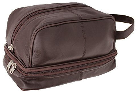 RAS WALLETS Mens Ladies Large Genuine Leather Travel Overnight Wash Gym Toiletry Cosmetic Shaving Bag with Carry Handle 3530 (Brown)