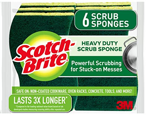 Heavy-Duty Scrub Sponge, 4 1/2 x 2 7/10 x 6/10, Green/Yellow, 6/Pack