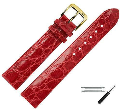 MARBURGER Uhrenarmband 20mm Leder Rot Gold Kroko Prägung - Montage Set 8342041000220