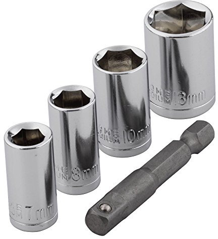 wolfcraft Juego de llaves de vaso (anchos de llave 7/8/10/13), 5 piezas I 2413000 I Para taladradoras, atornilladores de batería y atornilladores manuales