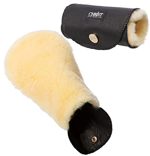 Werner Christ Lammfell Schuhputzhandschuh beidseitig aus Lammfell Glanzeffekt ideal für Schuhe und Stiefeln, Wollhöhe 30 mm, one Size, Farbe Natur