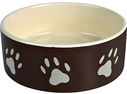Trixie Futterstation aus Keramik, Fußabdrücke, 0,3 l, Ø12 cm, Braun/Taupe