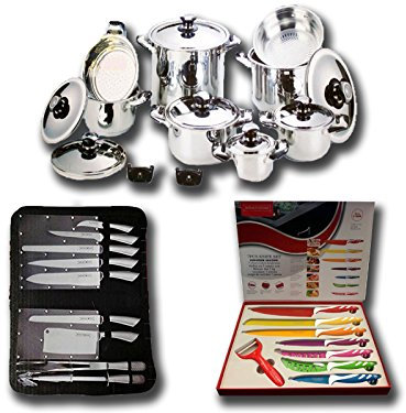 BATTERIA PENTOLE BAVARIA SET BARBECUE+COLTELLI ROYALTY LINE 36 PEZZI