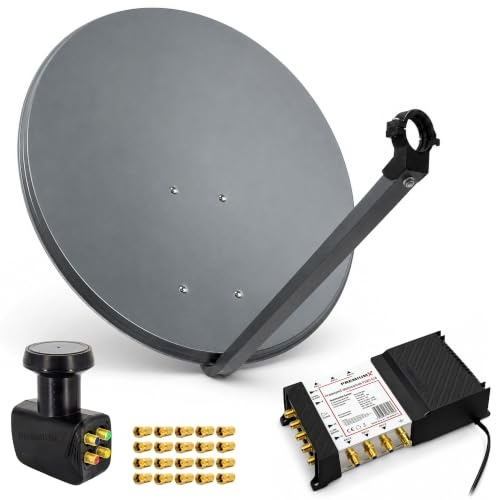 Premium X Satelliten-Komplettanlage 80cm Satellitenschüssel Multischalter 5/6 Quattro LNB 20x F-Stecker, 1 SAT für 6 Teilnehmer