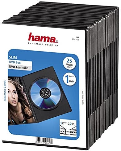 Hama DVD-Hülle Slim 25er-Pack (auch passend für CDs und Blu-Rays) extra schmal, mit Folie zum Einstecken des Covers, schwarz