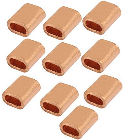 Sourcingmap 6.5mm x 3mm Hole Flat Wire Rope Clip Clamp Copper Ferrules 10 Pcs