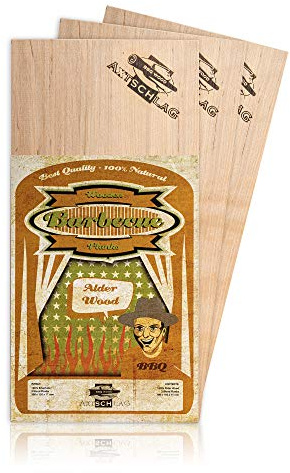 Axtschlag Grillbretter Erle, 3 Wood Planks zum schonenden Garen mit aromatischer Rauchnote und Servieren, für alle Grills, 300x150x11 mm, mehrfach verwendbar | aromatischer Rauchnote und Servieren, für alle Grills, 300x150x11 mm, mehrfach verwendbar