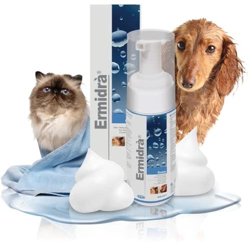 ICF Ermidrà® Mousse Dog & Cat Dry Shampoo - Foam for Cleansing Soothing & Itch Relief – Relieves Dog & Cat Dry Skin, Rash, Scratching - 200 ml