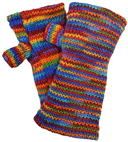 Gheri Damen Warme Wollfleece gefütterte handgestrickte gestreifte Fäustlinge Handwärmer D