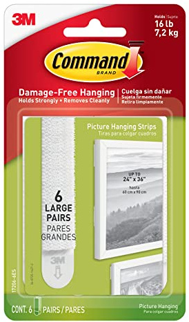 Command 17206-6ES (4PK) Picture & Frame Hanging, Large, White, 6-Strip, 4-Pack Total, 24 Pairs