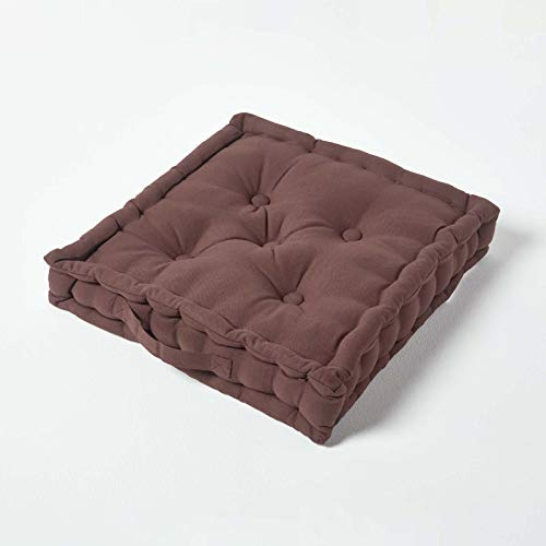 HOMESCAPES Luxury Floor Cushion Plain 100% Cotton Chocolate Brown 40 x 40 x 8cm, Booster Cushion Seat Chair Pad Dining Thick & Plush Garden Floor Pillow for Kids Elderly Pets Indoor Outdoor Use