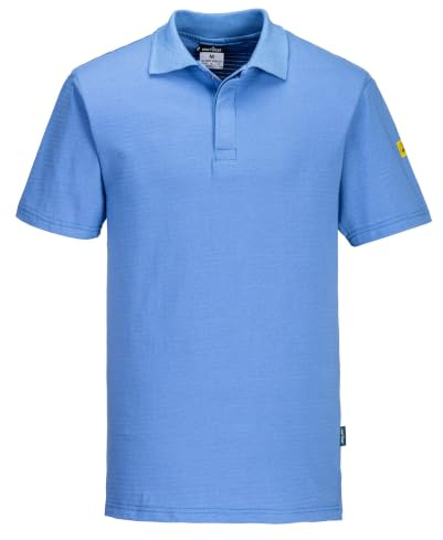 Portwest AS21 Anti-Static ESD Polo Shirt Short Sleeve Concealed Stud Front | Hamilton Blue, 2X Large, EN 61340-5-1, EN 1149-5, CE Certified, Tailored Fit, 96% Cotton, Ribbed Collar, Breathable, Workwear