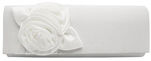 Wocharm Satin-Umschlag mit Blumenmuster, Hochzeit, Damen, Party, Abschlussball, Abend, Clutch, Handtasche, weiß