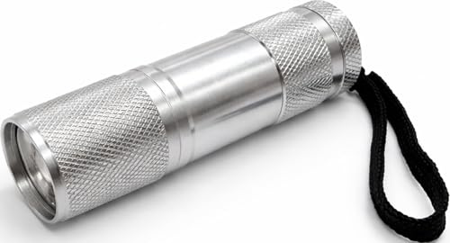 Status 9 LED Aluminium Torch, Silver | Compact Handheld Flashlight, For Camping, Emergency Kits and Everyday Carry, Requires 3 x AAA Batteries, S3XAAA9LEDSTX12