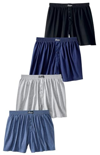 Le Jogger Herren Boxer (4 Stück) | Baumwolle, Lockere weite Passform, Knopfleiste vorn, Maschinenwäsche, Reine Baumwolle, Weites Bein, Bequem sitzend