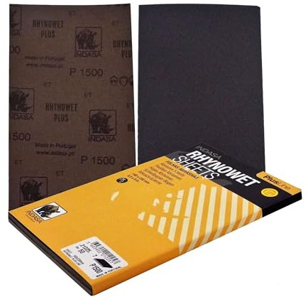 Indasa Rhynowet Wet Plusline Sanding Sheets 140x230mm P1500 C21225,Great Metal and Woodworking applications Anti-slip Waterproof paper, Used for sanding and finishing of paints, primers and lacquers