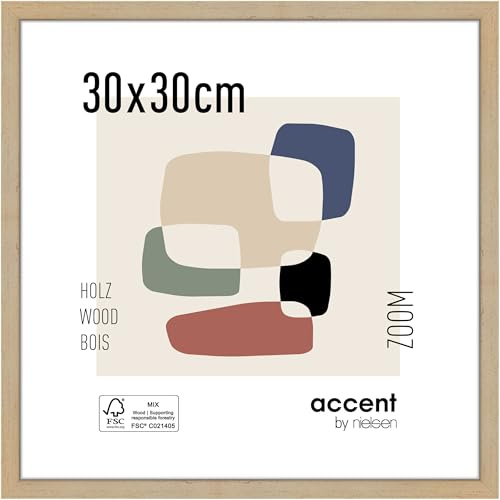 accent by nielsen Holz Bilderrahmen Zoom, 30 x 30 cm, Gold | Holz Rahmen im Hoch- & Querformat zum Aufhängen Gold gebürstet Echtglas