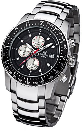 FIREFOX Chronograph FFS18-102 schwarz/Silber Herrenuhr Armbanduhr massiv Edelstahl Sicherheitsfaltschließe 10 ATM Prüfdruck