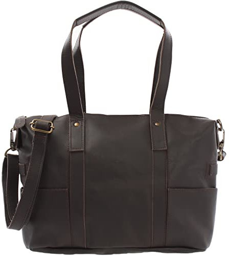LECONI Shopper Vintage-Look Damen Henkeltasche Schultertasche Echt-Leder Natur Damentasche Ledertasche Umhängetasche Handtasche Leder, Dunkelbraun - Waxy, L