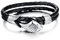 JewelryWe Schmuck Armband, Leder Edelstahl, Engelsflügel Geflochten Armreif, für Herren Damen, Schwarz Silber
