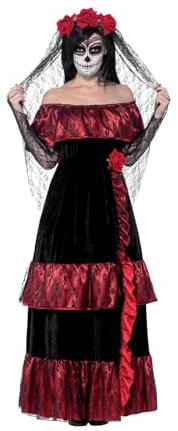 Smiffys Costume mariée jour des morts, avec robeet voile rose
