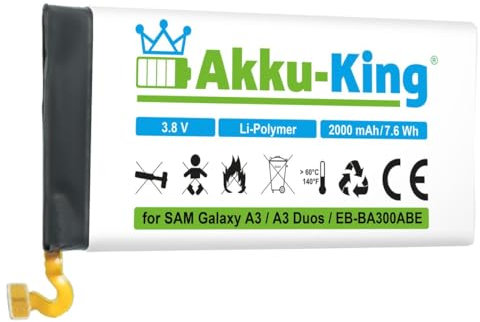 Akku-King Akku kompatibel mit Samsung EB-BA300ABE - Li-Polymer 2000mAh - für Galaxy A3, A3 Duos, SM-A3000, SM-A3009, SM-A300FU, SM-A300G, SM-A300M