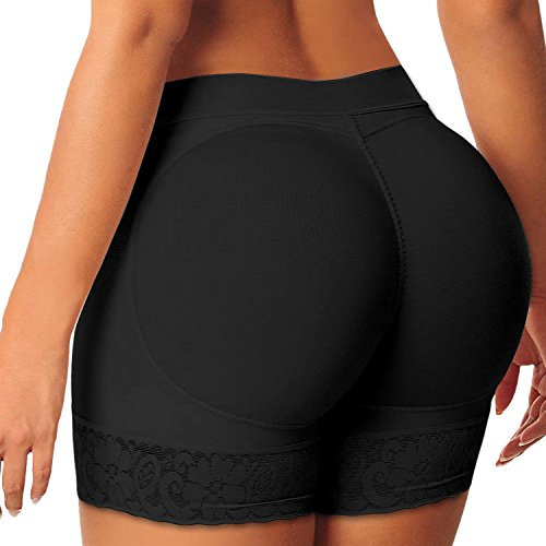 Petalum Damen Unterwäsche Po Push Up Unterhose Slip Panties Hoch Taille Spitze Padded Höschen Seamless Bodyshaper Shapewear EU 40-42 = Tag XL Schwarz