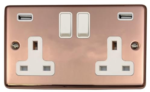 Contour Copper Double Socket with USB (White Switch) - CBC910W