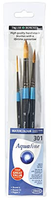 Daler-Rowney Aquafine Watercolour & Gouache Painting Brush Wallet Set, 3 Assorted Short Handle Brushes, Soft Synthetic & Sable Hair, Ideal for Professional & Students