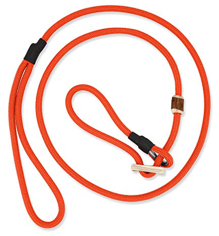 Hundeleine mit Halsband 6mm | Moxonleine Retrieverleine Agilityleine | Mit Zugbegrenzung, Zugstopp aus Hirschhorn (Orange, 130 cm)