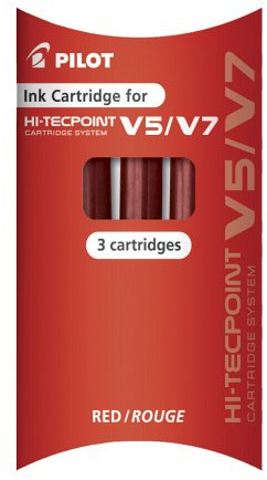 Pilot Refill for V5/V7 Cartridge System Liquid Ink Rollerball - Red, 12 x Pack of 3