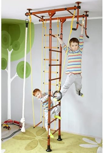 NiroSport Klettergerüst Indoor für Kinder M 1 in Rot Metallsprossen Indoor Sprossenwand für Kinderzimmer leicht montierbare Kletterwand Turnwand für max. Belastung bis 130 kg